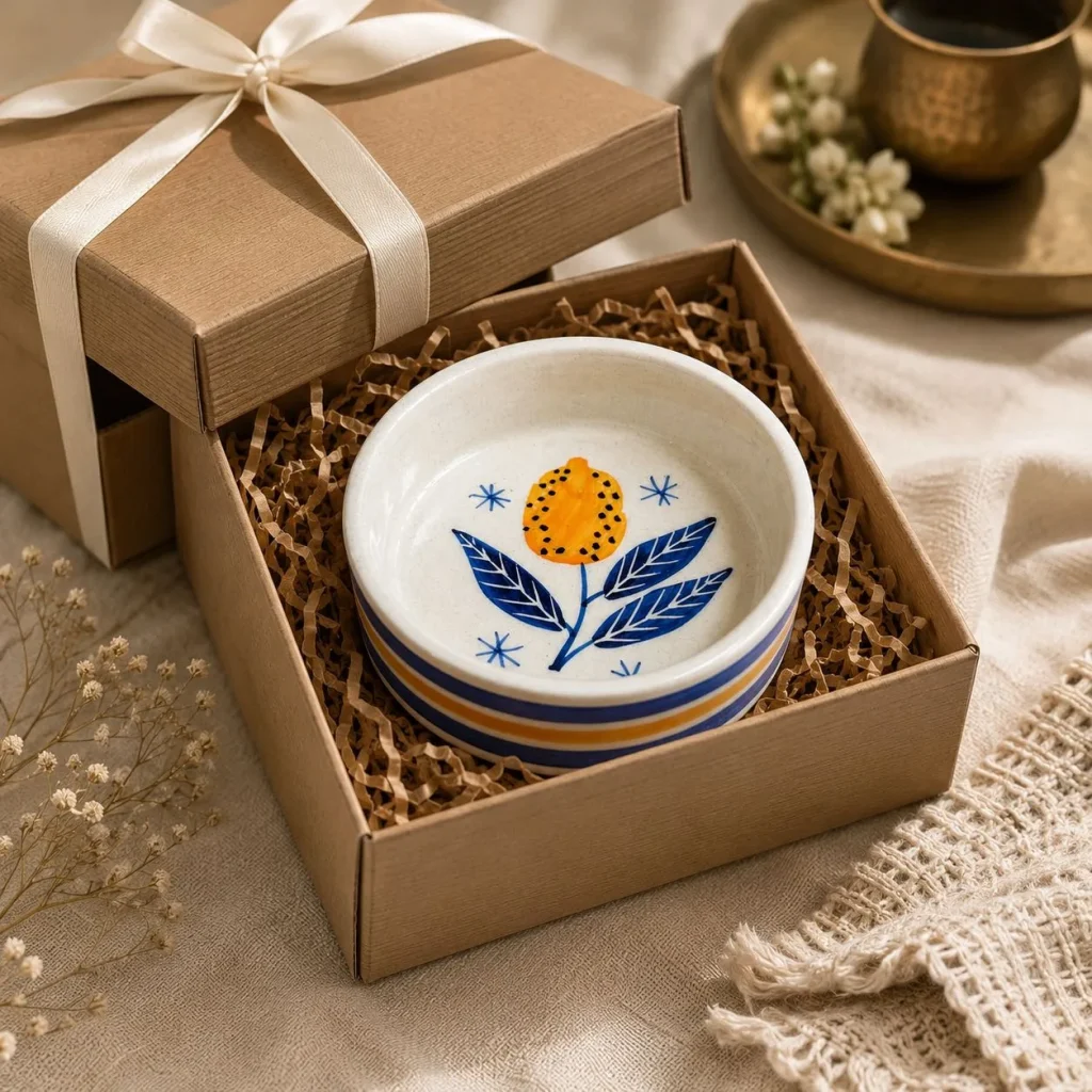 Hand-Painted Orange Flower Ceramic Bowl additional product view