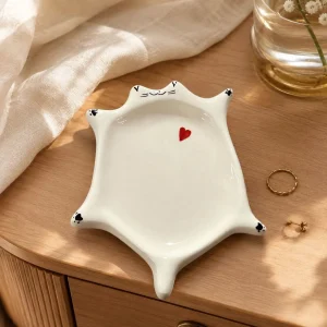 The Plush Republic Handcrafted Cat Heart Trinket Dish (White)
