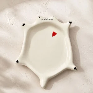 The Plush Republic Handcrafted Cat Heart Trinket Dish (White)