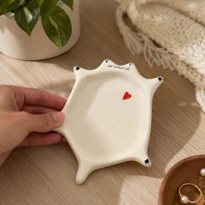 The Plush Republic Handcrafted Cat Heart Trinket Dish (White)