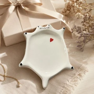 The Plush Republic Handcrafted Cat Heart Trinket Dish (White)