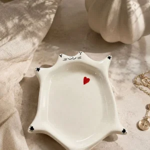 Handcrafted Cat Heart Trinket Dish (White)