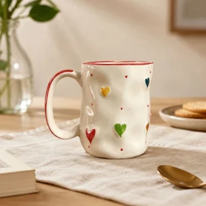 The Plush Republic Handcrafted Multicolor Heart Cup with Red Rim