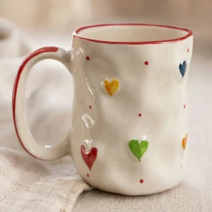 The Plush Republic Handcrafted Multicolor Heart Cup with Red Rim
