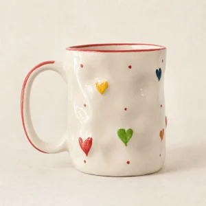 The Plush Republic Handcrafted Multicolor Heart Cup with Red Rim