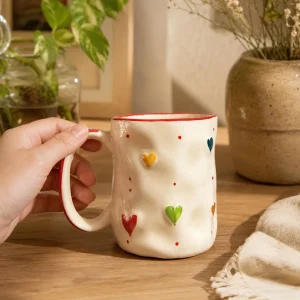 The Plush Republic Handcrafted Multicolor Heart Cup with Red Rim