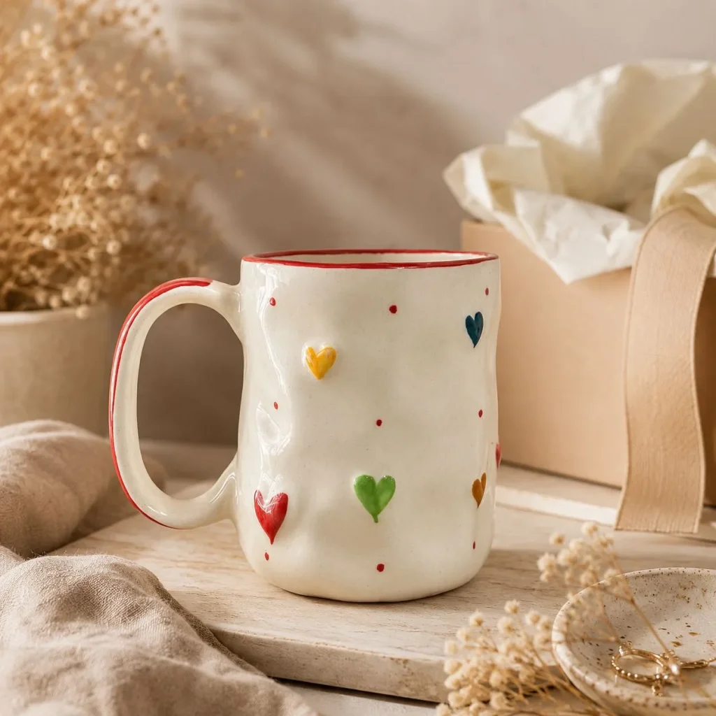 Handcrafted Multicolor Heart Cup with Red Rim additional product view