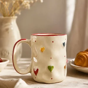 The Plush Republic Handcrafted Multicolor Heart Cup with Red Rim