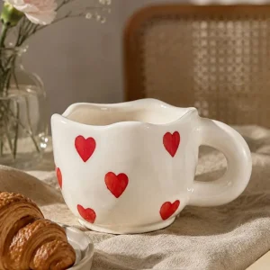 Handcrafted Red Heart Ceramic Cup | Luxury Love Mug