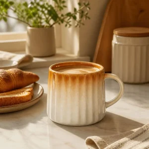 Ribbed Caramel Ombré Glaze Mug | Handmade Stoneware - Caramel