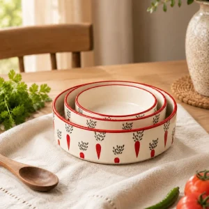 The Plush Republic Luxury Hand-Painted Round Bowl Set (Carrot Print)