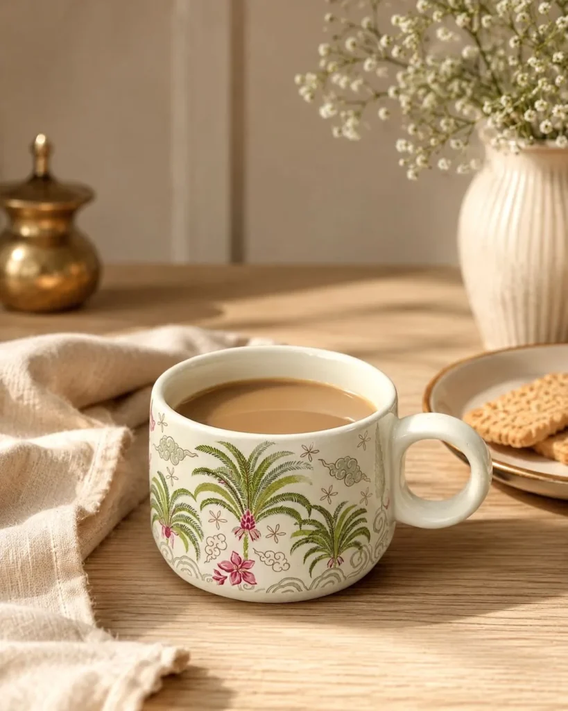 Pink & Green Floral Bird & Deer Print Ceramic Cup additional product view