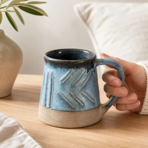 The Plush Republic Sky Blue Brick-Textured Ceramic Mug