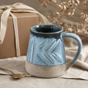 The Plush Republic Sky Blue Brick-Textured Ceramic Mug