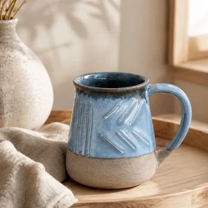 Sky Blue Brick-Textured Ceramic Mug | Handcrafted Stoneware Tea & Coffee Cup