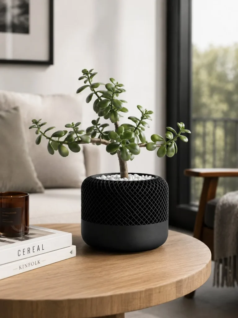 Textured Geometric Plant Pot Vase styled in a home setting