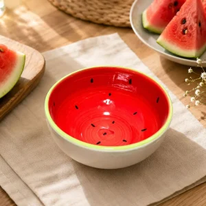 The Plush Republic Watermelon Red & Green Rim Ceramic Bowl