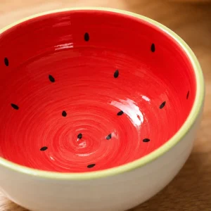 The Plush Republic Watermelon Red & Green Rim Ceramic Bowl