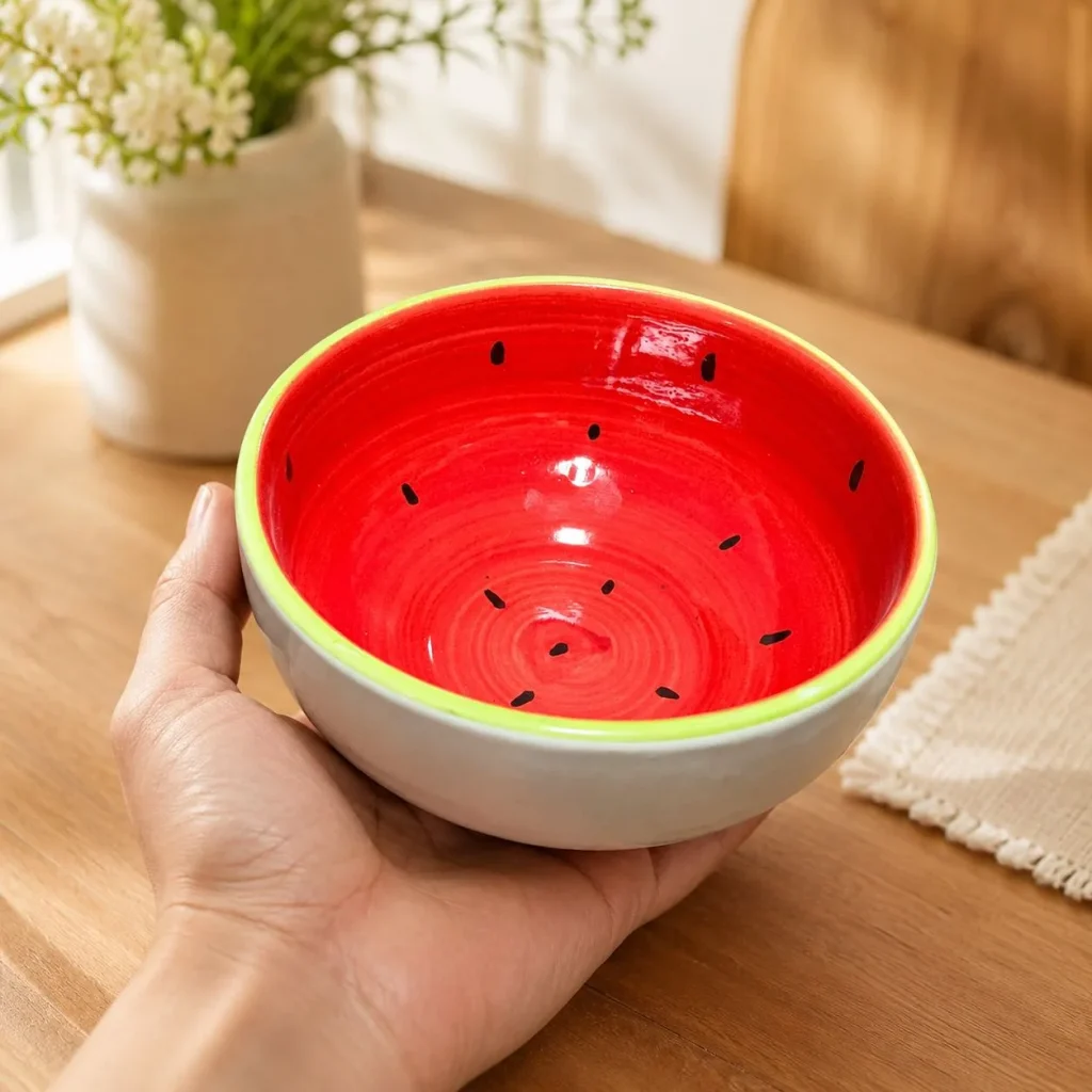 Watermelon Red & Green Rim Ceramic Bowl additional product view