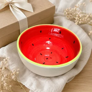 The Plush Republic Watermelon Red & Green Rim Ceramic Bowl