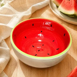 The Plush Republic Watermelon Red & Green Rim Ceramic Bowl