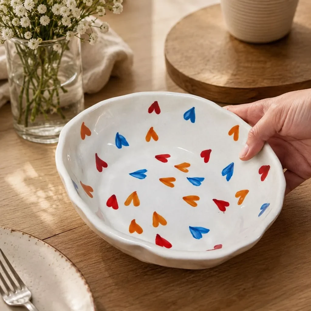White Heart Confetti Ceramic Bowl (Multicolor Speckle) additional product view