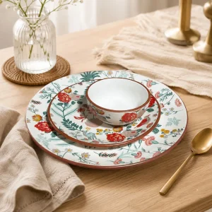 The Plush Republic Woodland Floral Terracotta Rim Dinnerware Set