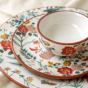 The Plush Republic Woodland Floral Terracotta Rim Dinnerware Set