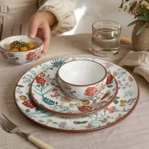 The Plush Republic Woodland Floral Terracotta Rim Dinnerware Set