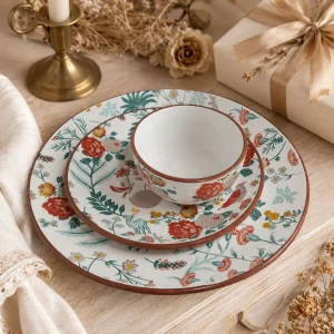 The Plush Republic Woodland Floral Terracotta Rim Dinnerware Set