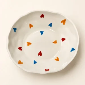 White Heart Confetti Ceramic Bowl (Multicolor Speckle) | Luxury Handcrafted Serving Bowl - Heart Love