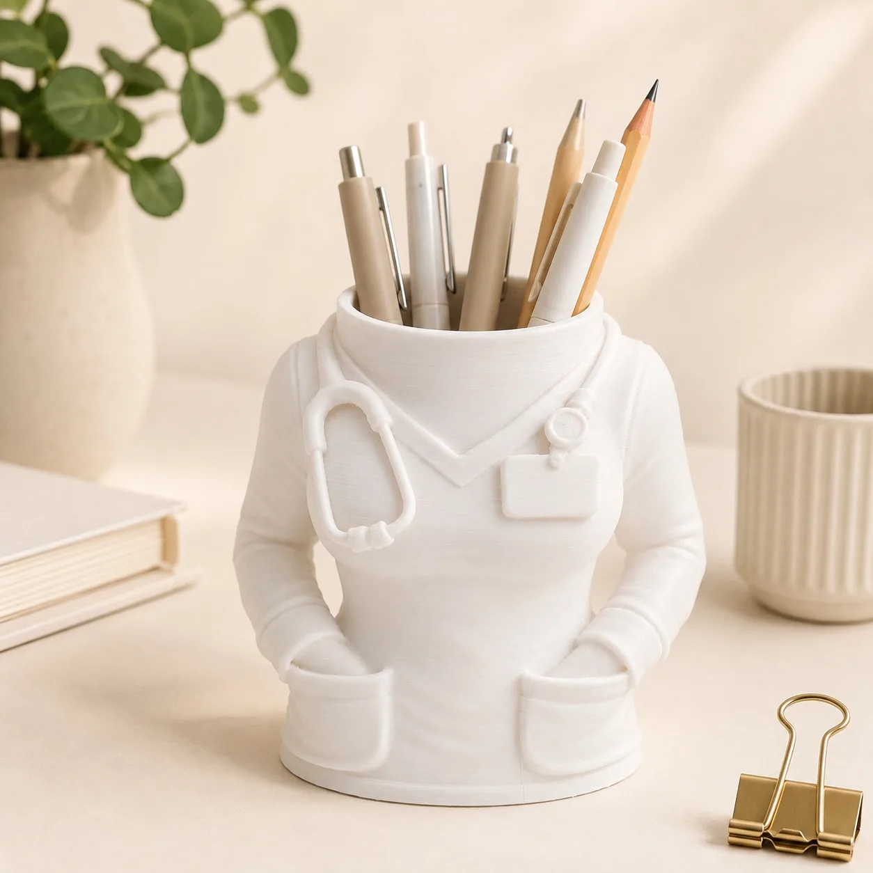 The Plush Republic Doctor Coat Pen Holder – Medical Desk Organizer