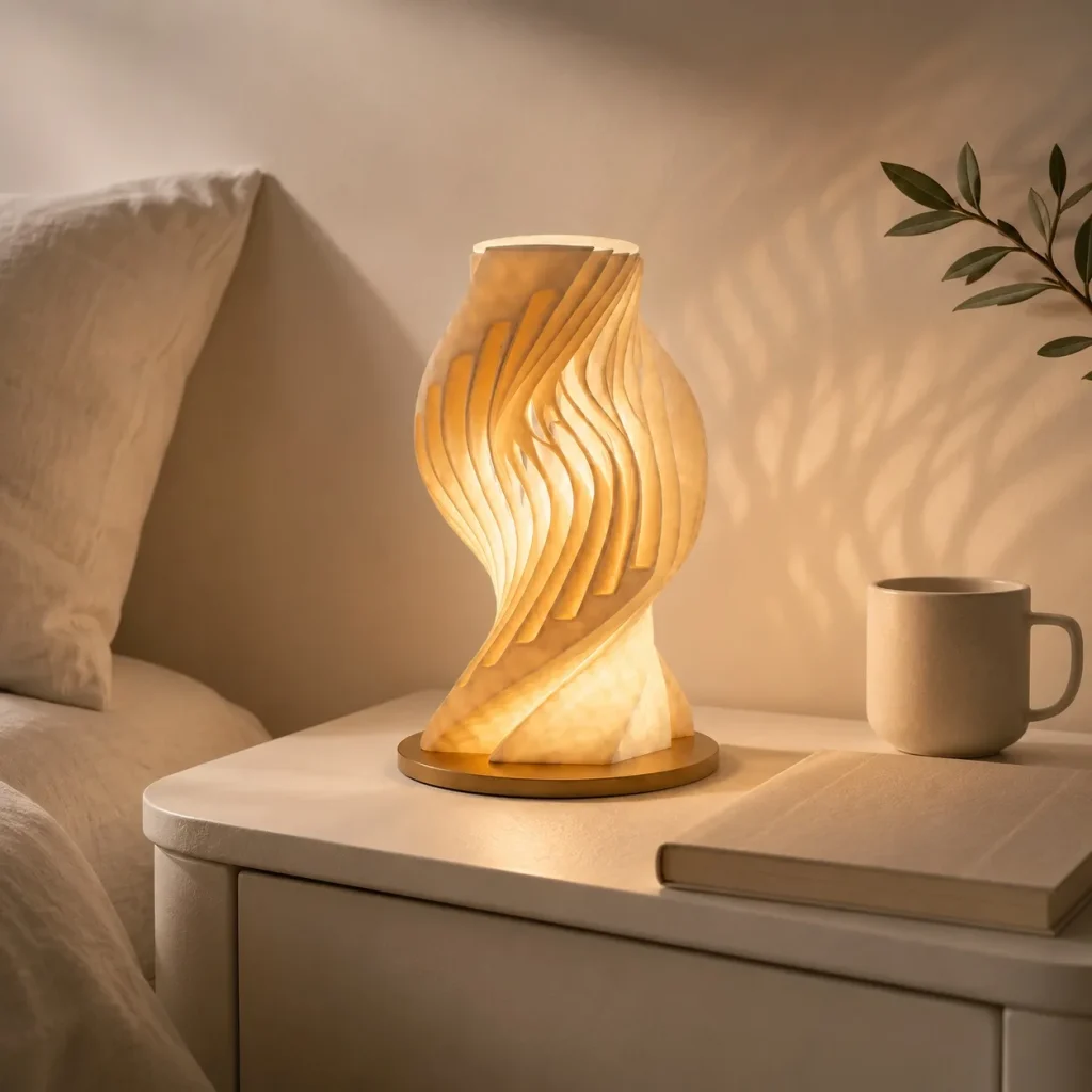 Nami Wave Lampshade styled with warm visual presence