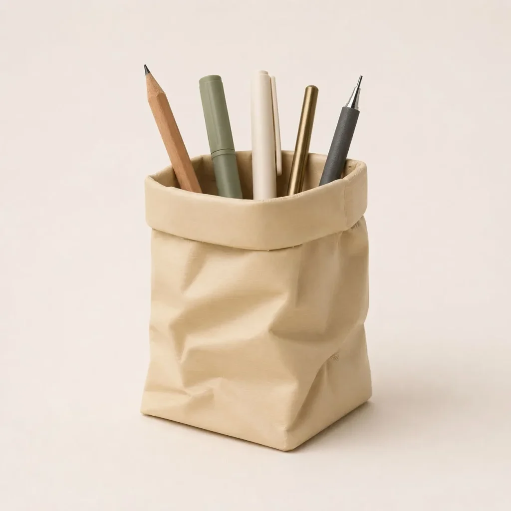 The Plush Republic paper bag pen holder